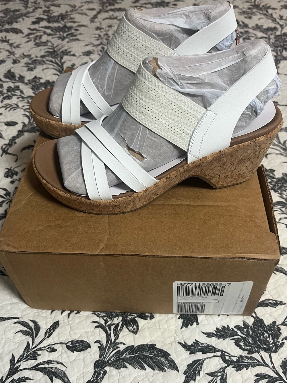 Sketchers Cali Brystol Vegan Slingback White Cork Wedge Sandals for Women - Picture 2 of 5